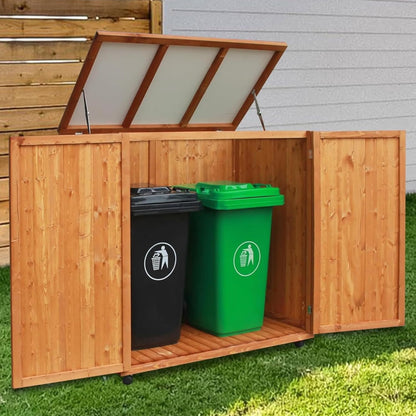 4x2 FT Wooden Outdoor Trash Can with Lid, Horizontal Storage Shed