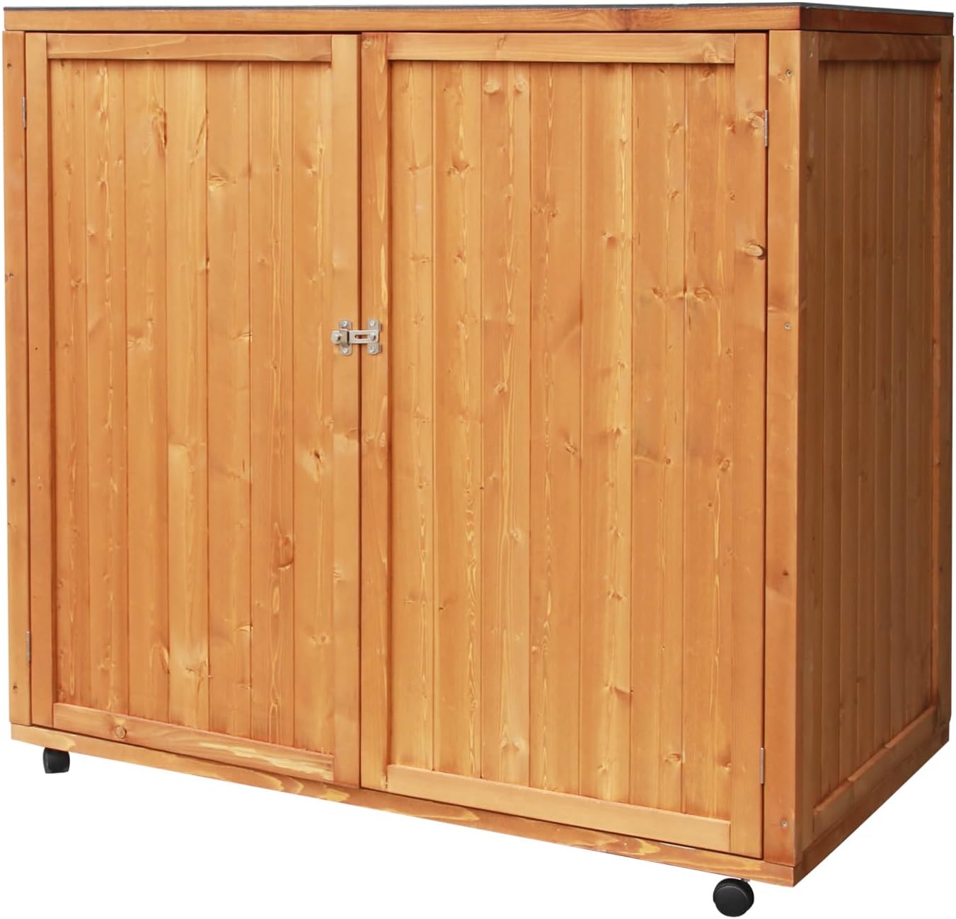 4x2 FT Wooden Outdoor Trash Can with Lid, Horizontal Storage Shed