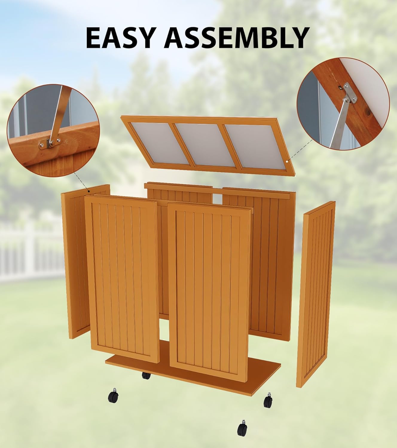 4x2 FT Wooden Outdoor Trash Can with Lid, Horizontal Storage Shed