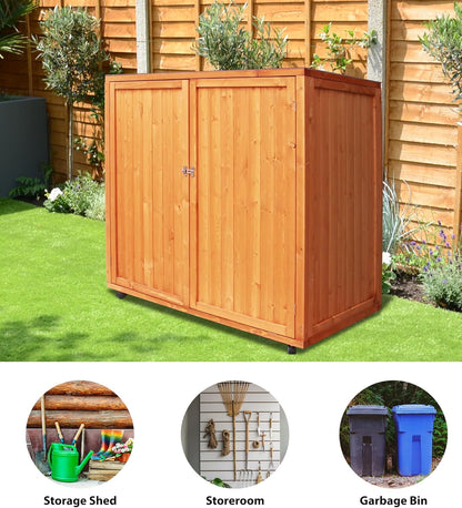 4x2 FT Wooden Outdoor Trash Can with Lid, Horizontal Storage Shed