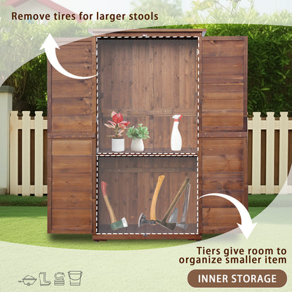 60 Inches Outdoor Storage Cabinet, Vertical Lockable Storage Cabinet, Outdoor Wood Shed with Floor, Doors and Adjustable Shelves Included for Patio, Backyard and Garden, Carbonized Brown